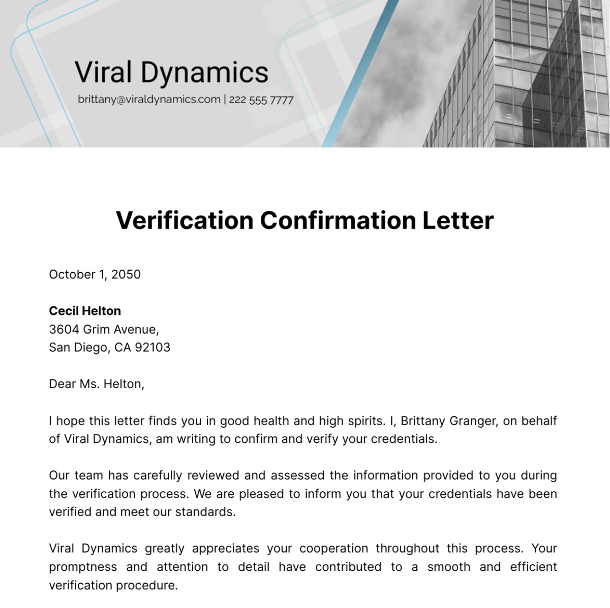 Free Verification Confirmation Letter Template