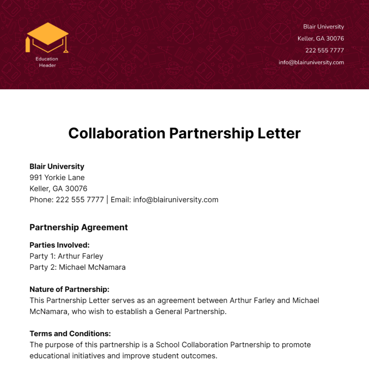 Free Collaboration Partnership Letter