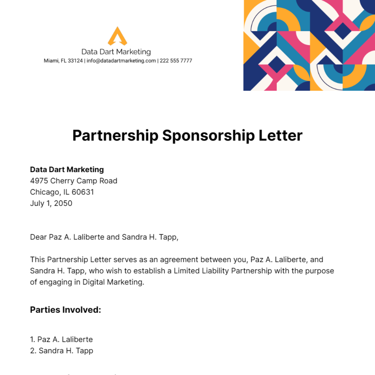 Free Partnership Sponsorship Letter