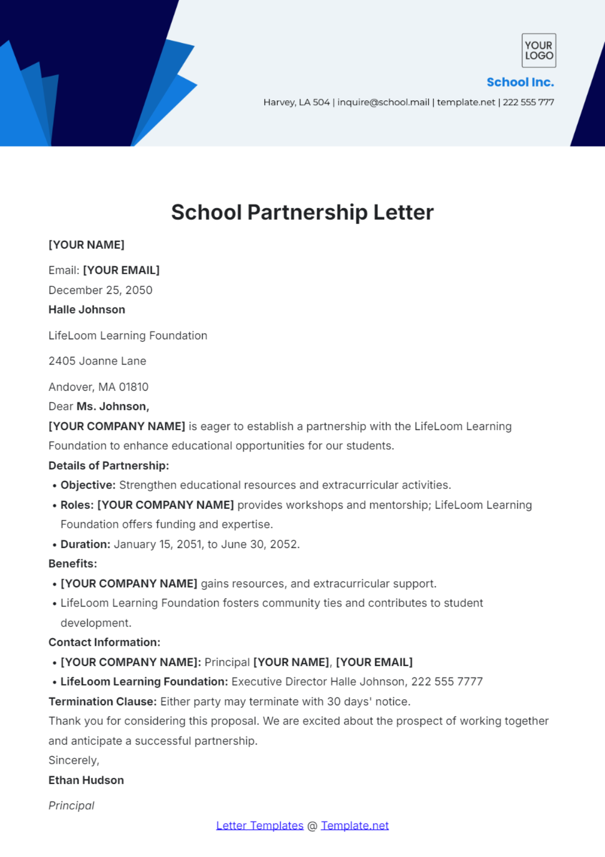 School Partnership Letter Template - Edit Online & Download