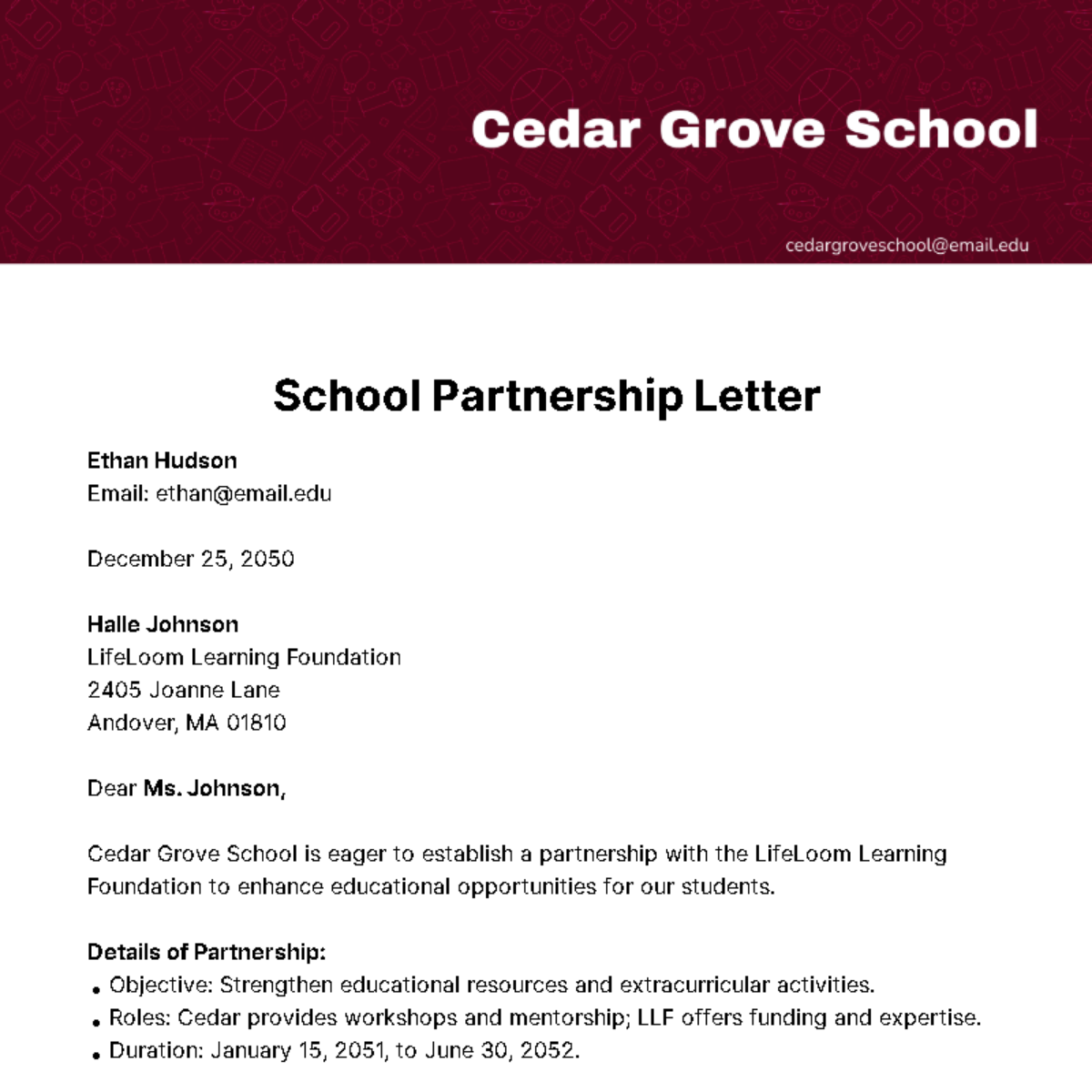 Free School Partnership Letter