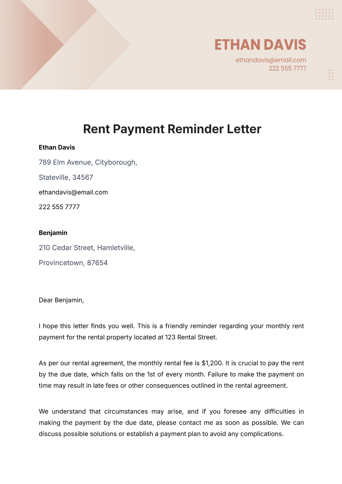Free Rent Payment Reminder Letter Template