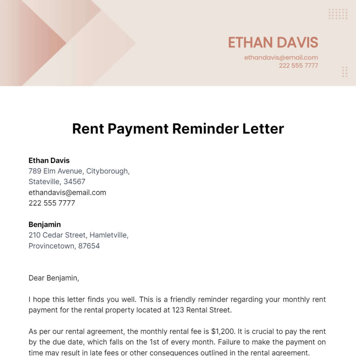 Rent Payment Reminder Letter Template