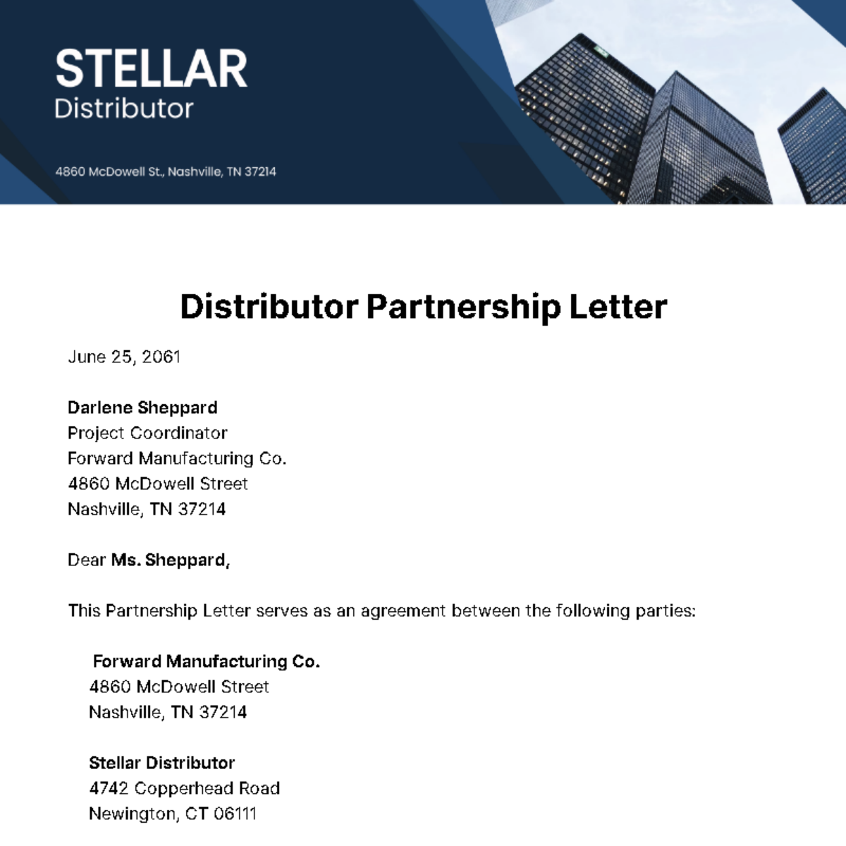 Free Distributor Partnership Letter