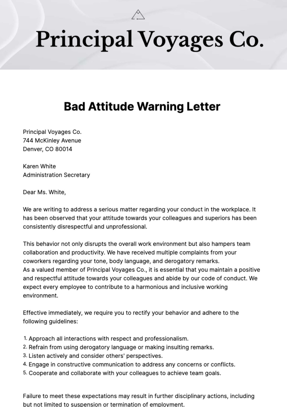 Bad Attitude Warning Letter Template