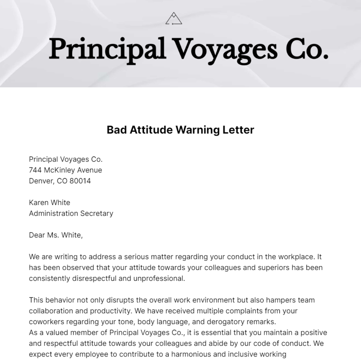 Bad Attitude Warning Letter Template