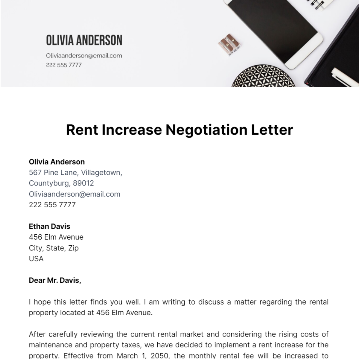 Rent Increase Negotiation Letter Template