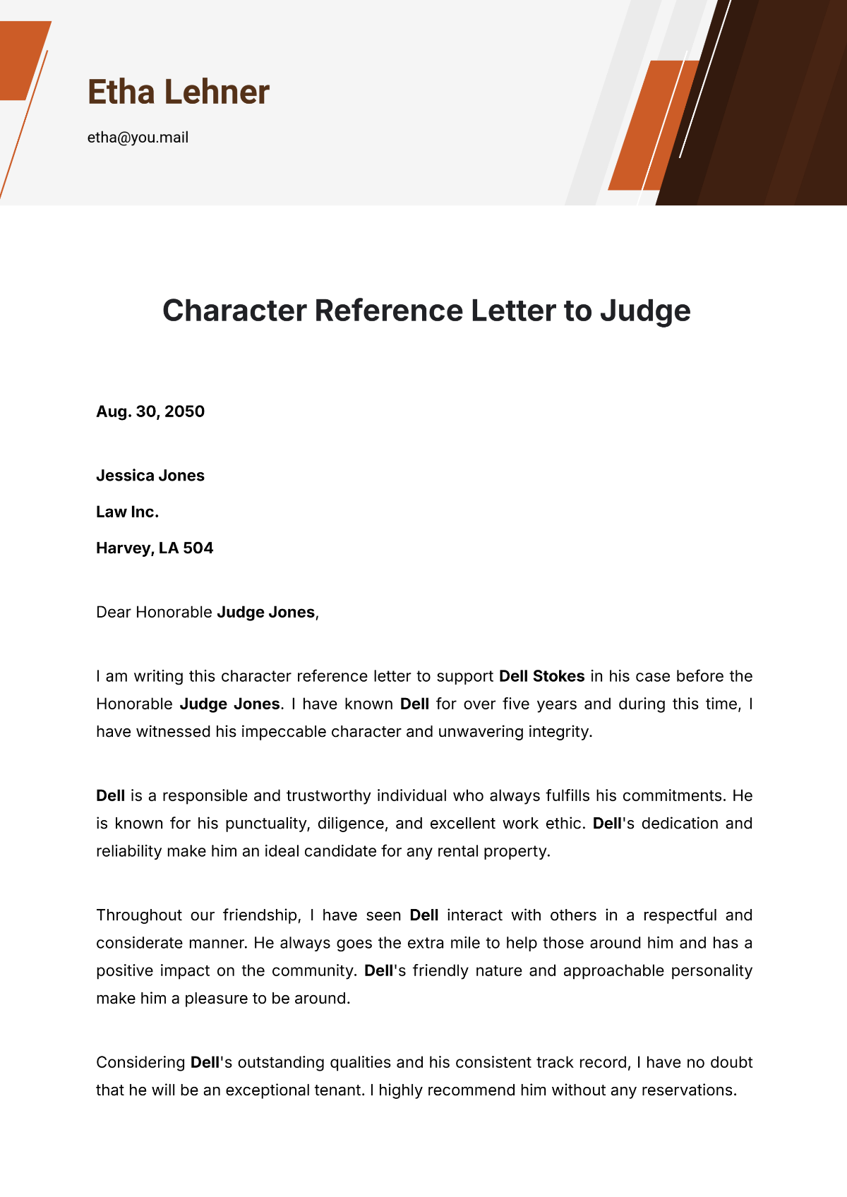 Character Reference Letter to Judge Template - Edit Online & Download