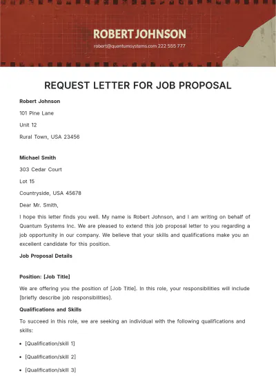 Free Request Letter For Job Proposal Template to Edit Online