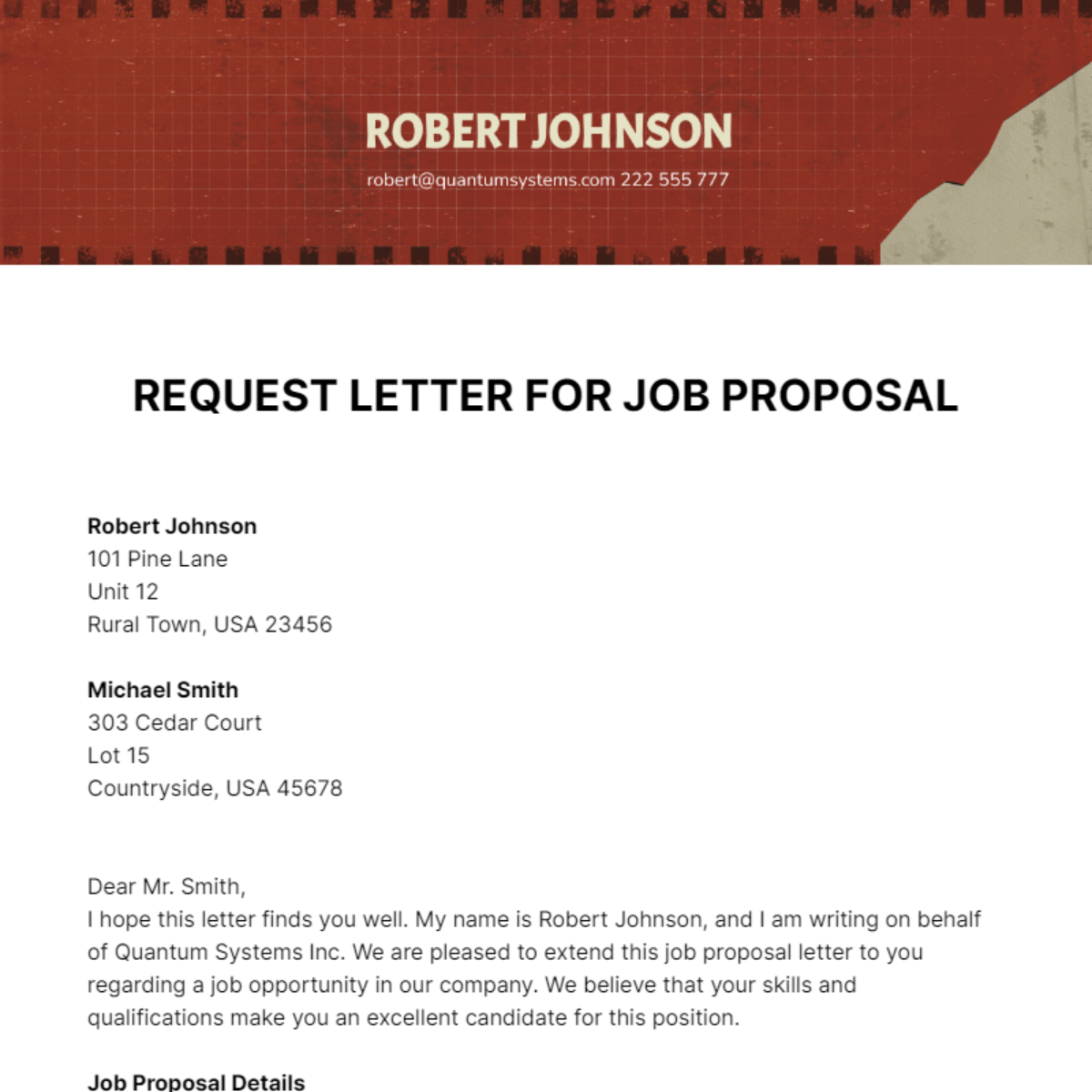 Request Letter For Job Proposal Template - Edit Online & Download