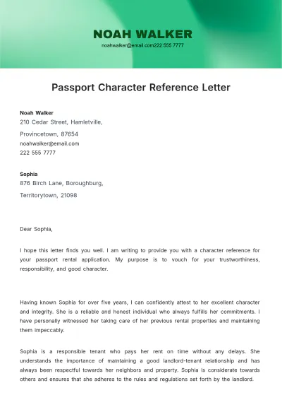 Free Passport Character Reference Letter Template to Edit Online
