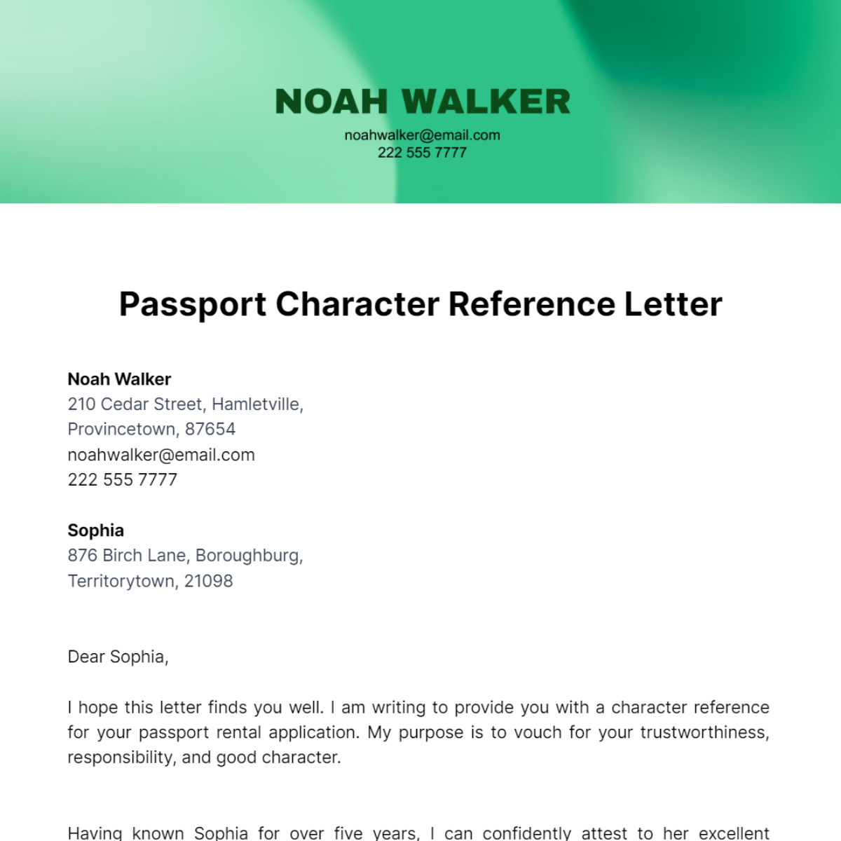 Passport Character Reference Letter Template