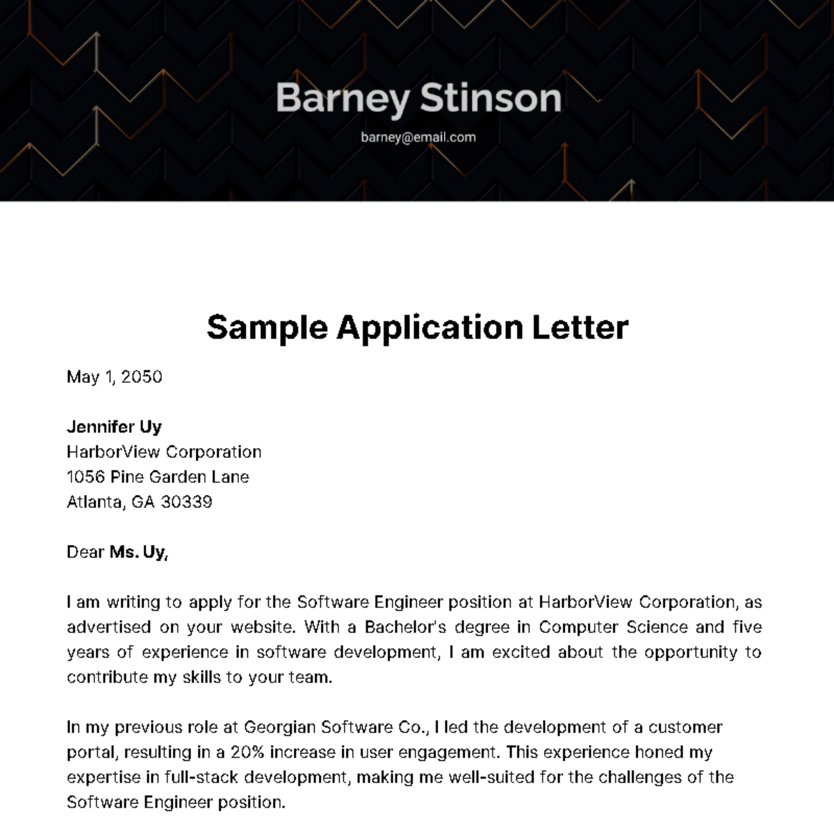 Free Sample Application Letter  Template