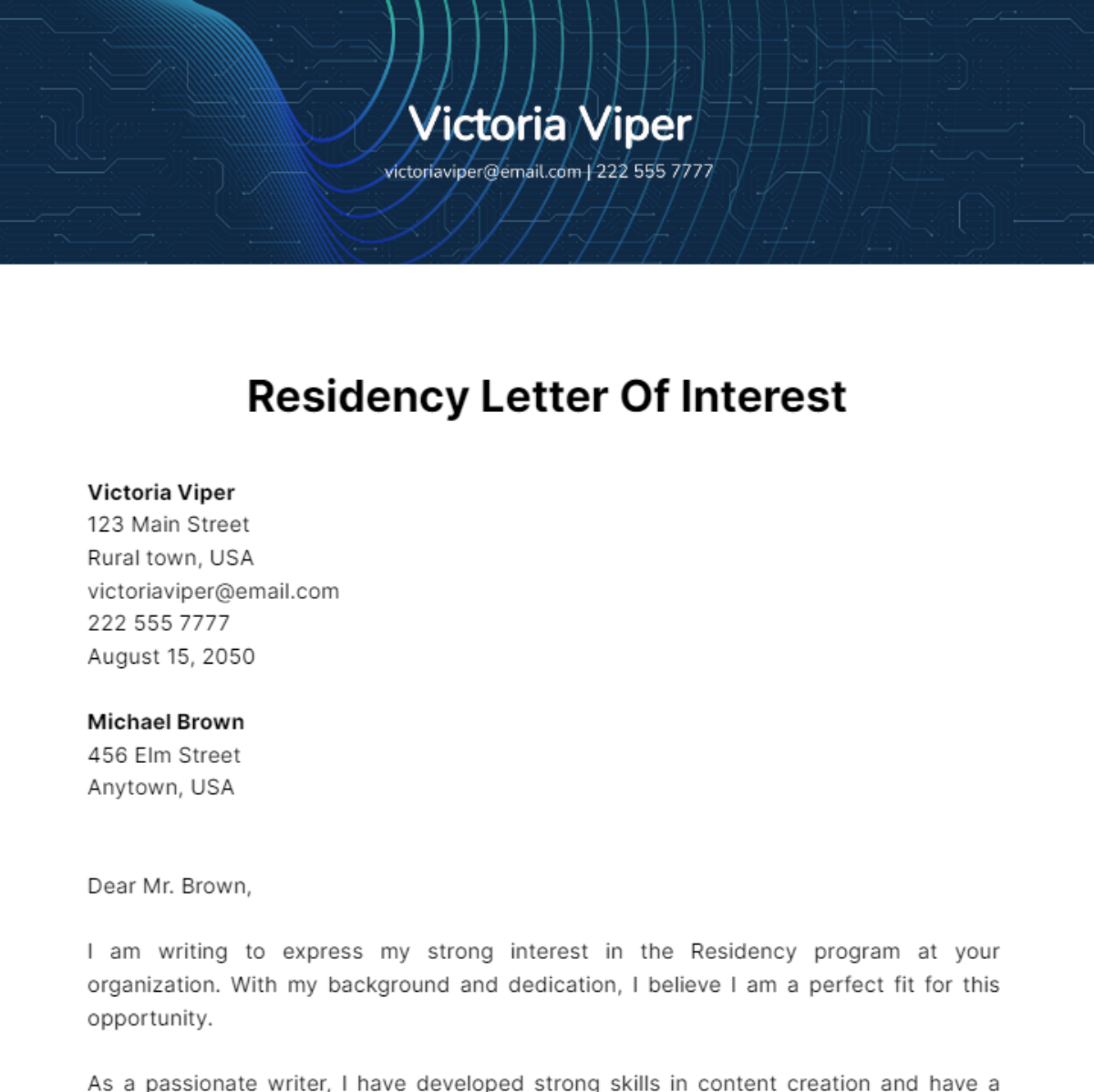 Residency Letter Of Interest Template
