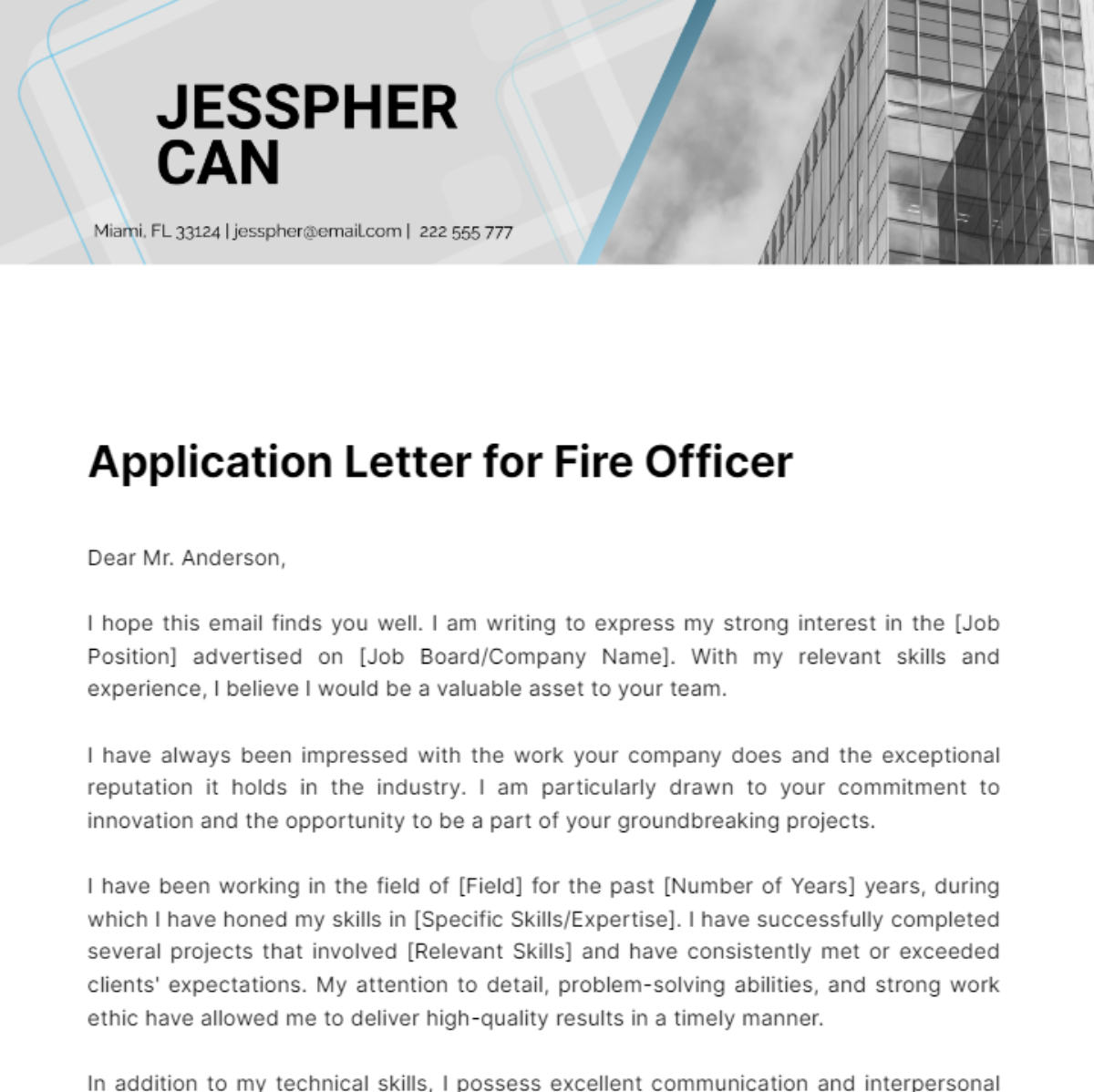 fire officer 1 application letter sample