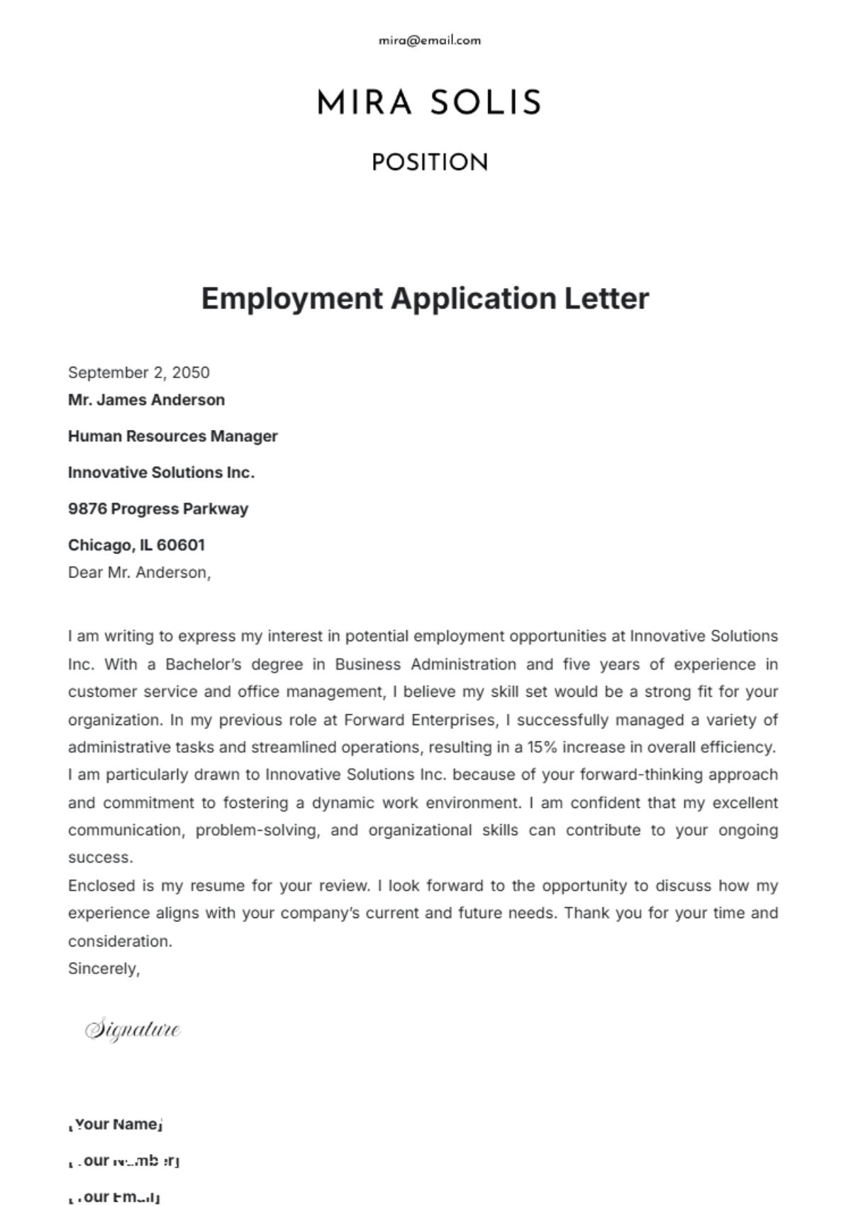 Employment Application Letter Template - Edit Online & Download