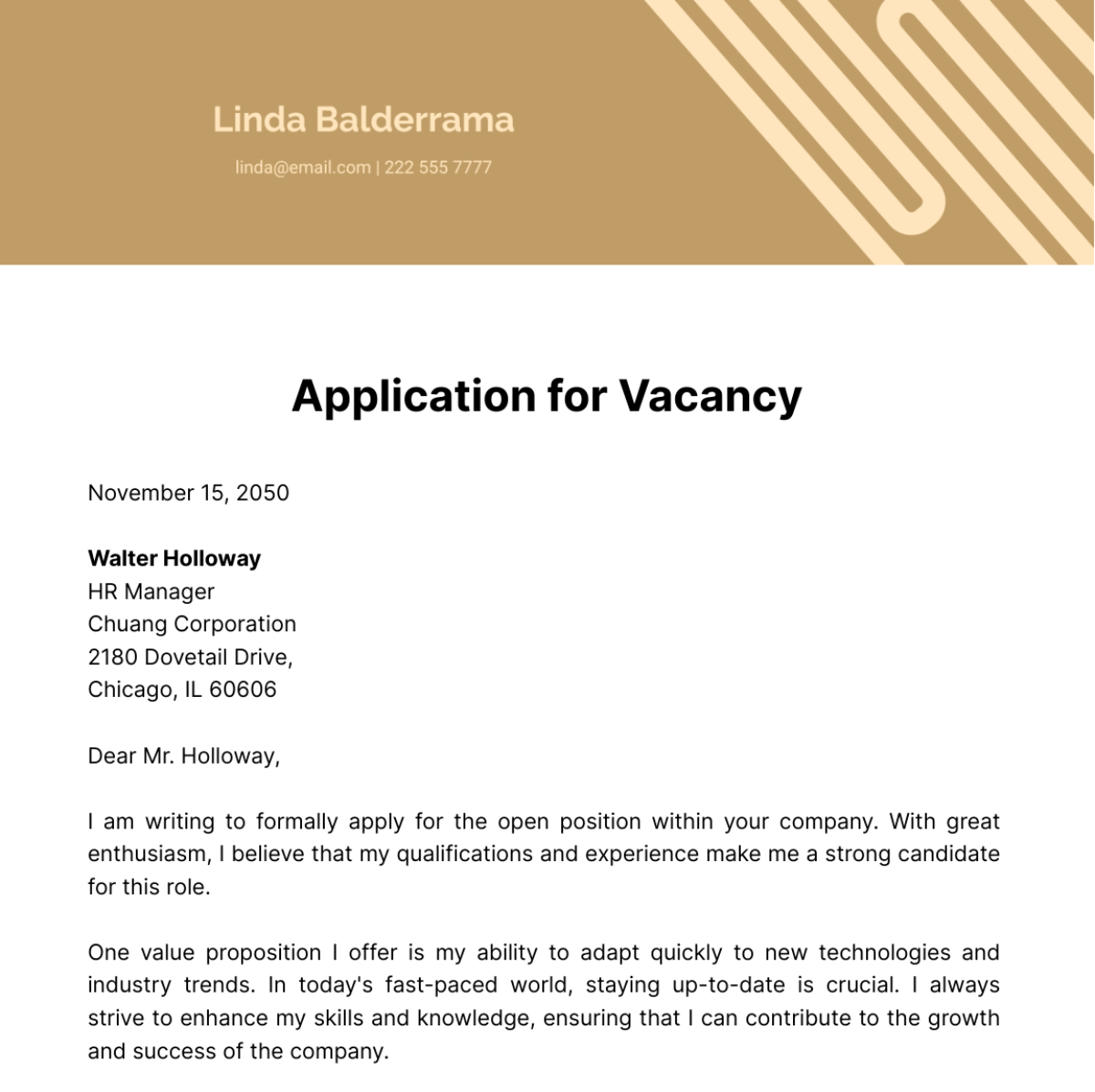 Free Application Letter for Vacancy  Template