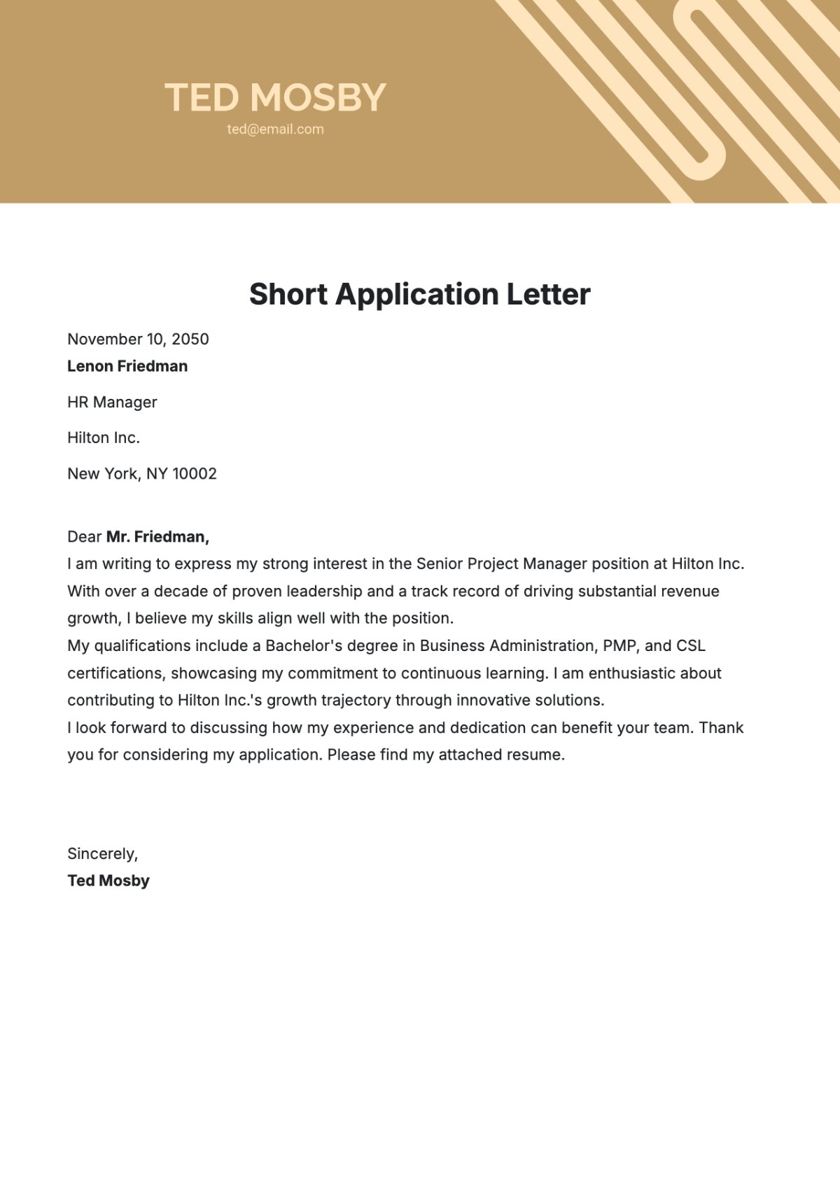 Short Application Letter  Template - Edit Online & Download