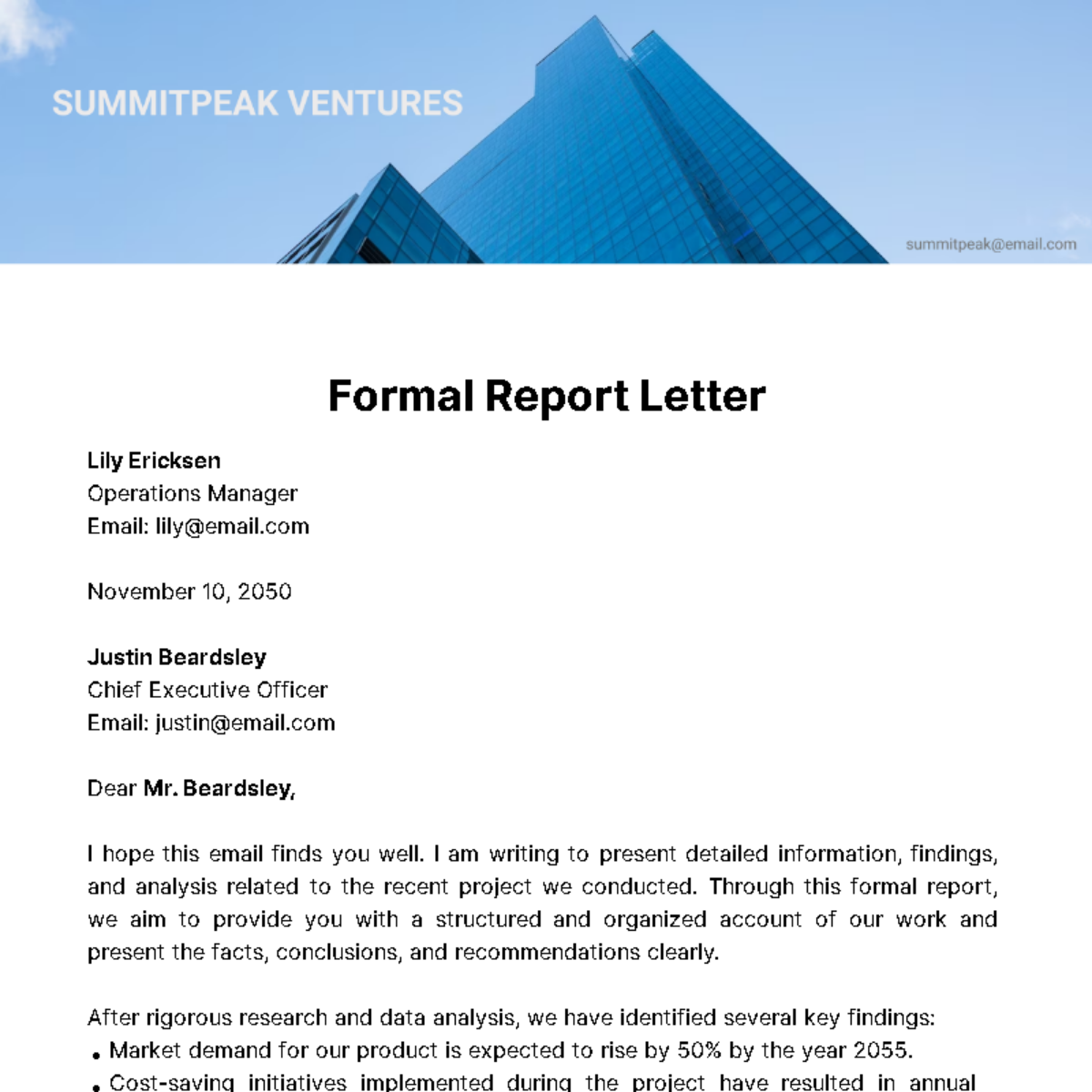Formal Report Letter  Template