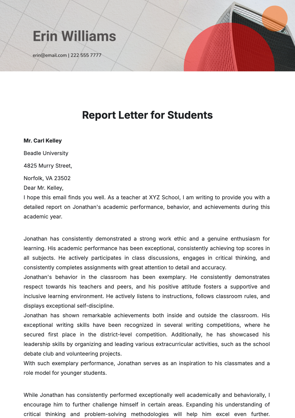 Report Letter for Students  Template - Edit Online & Download