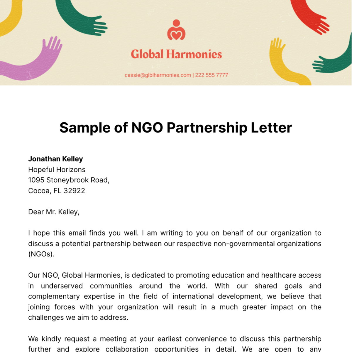 Free Sample of NGO Partnership Letter 
