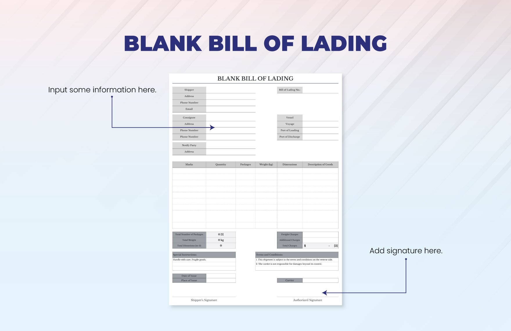 Blank Bill of Lading Template