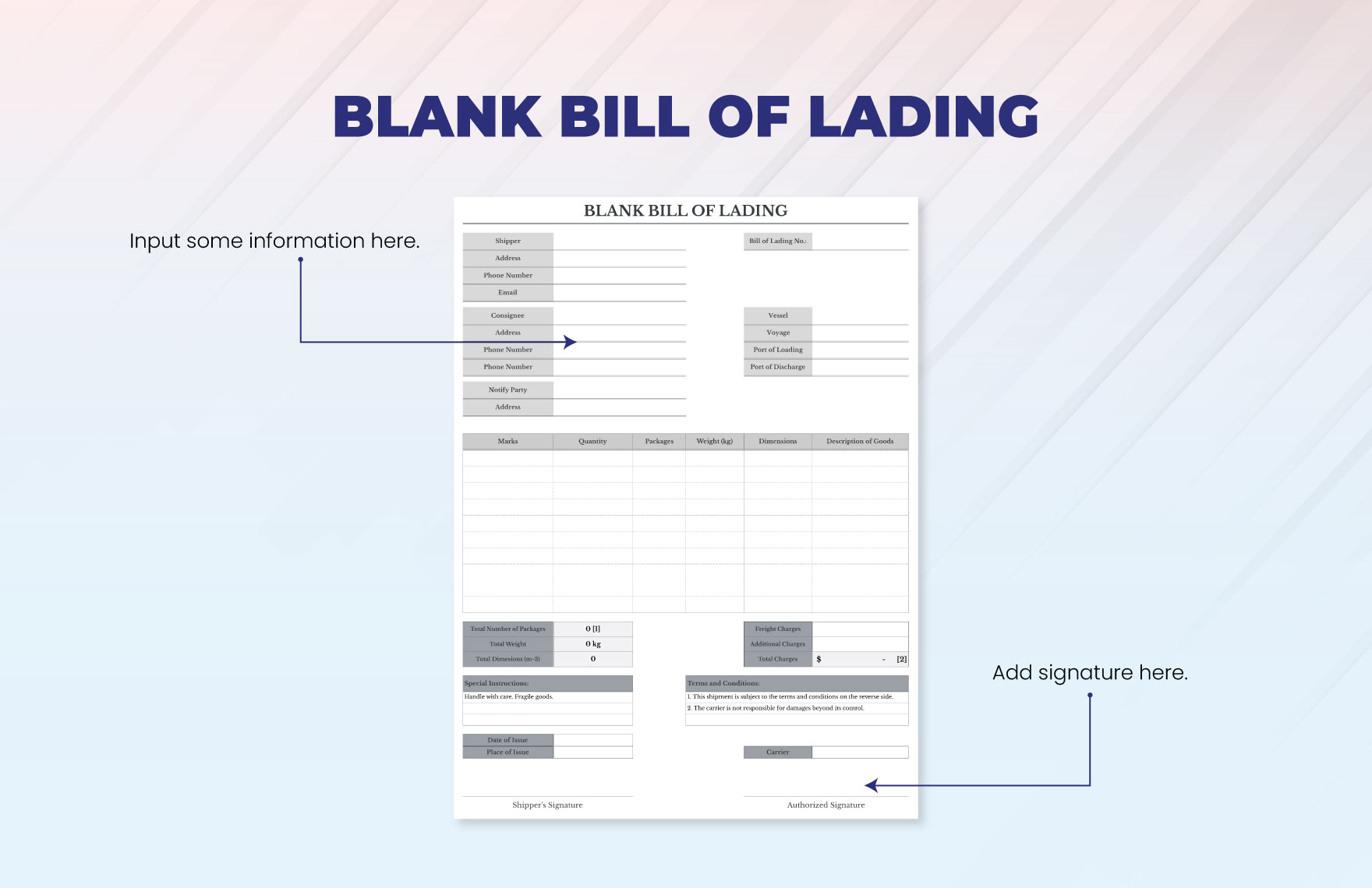 Blank Bill Of Lading Template In Excel Google Sheets Download Blank Bill Of Lading Template In Excel Google Sheets Download