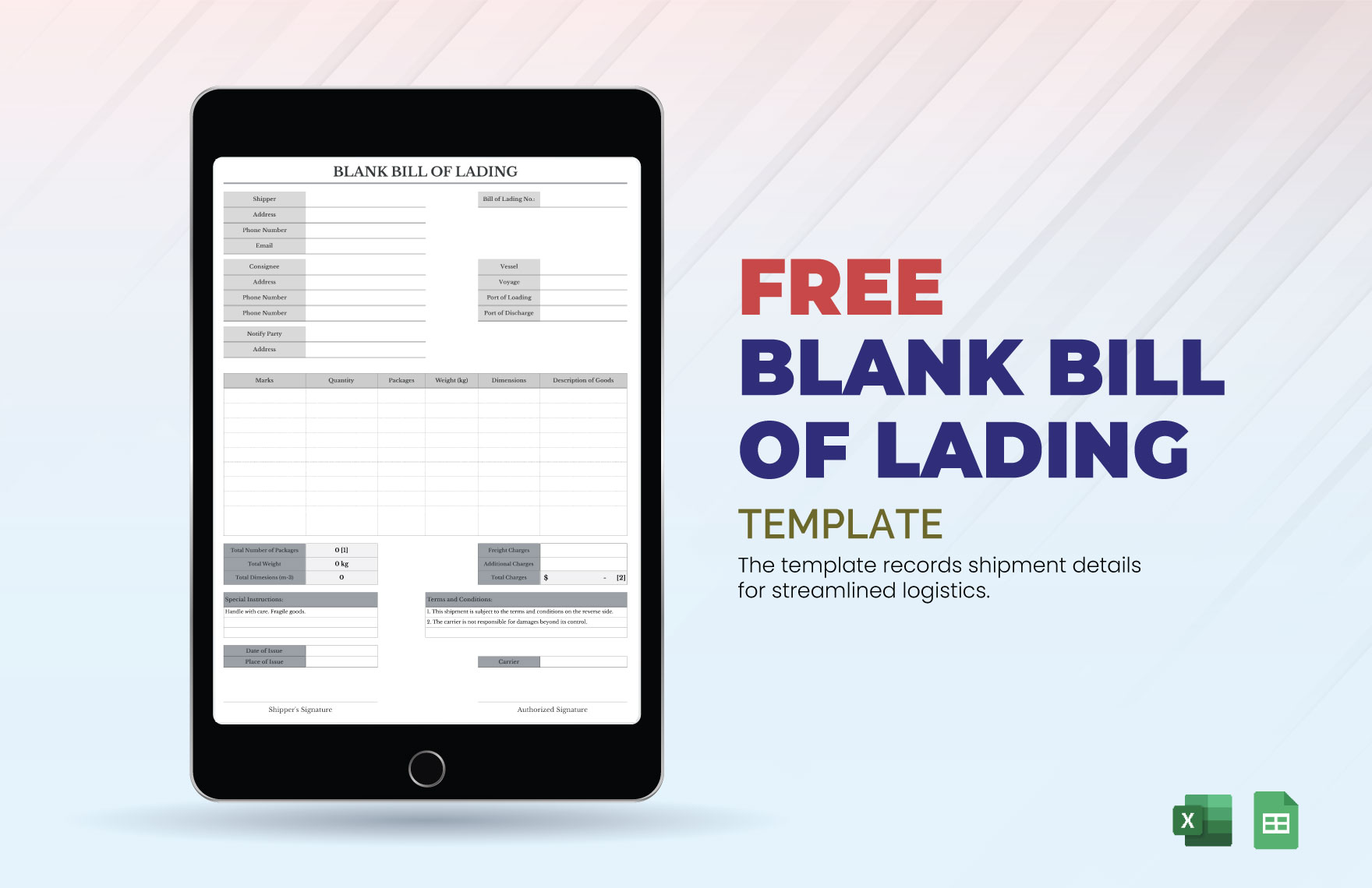 Blank Bill of Lading Template