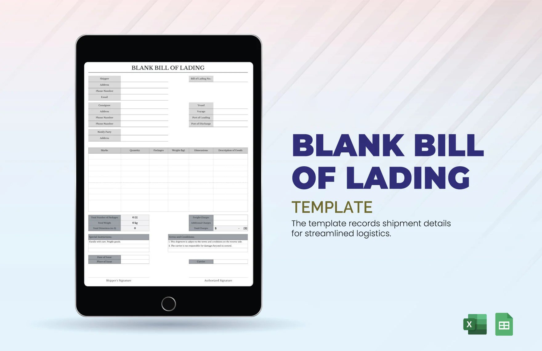 Free Blank Bill of Lading Template in Excel, Google Sheets