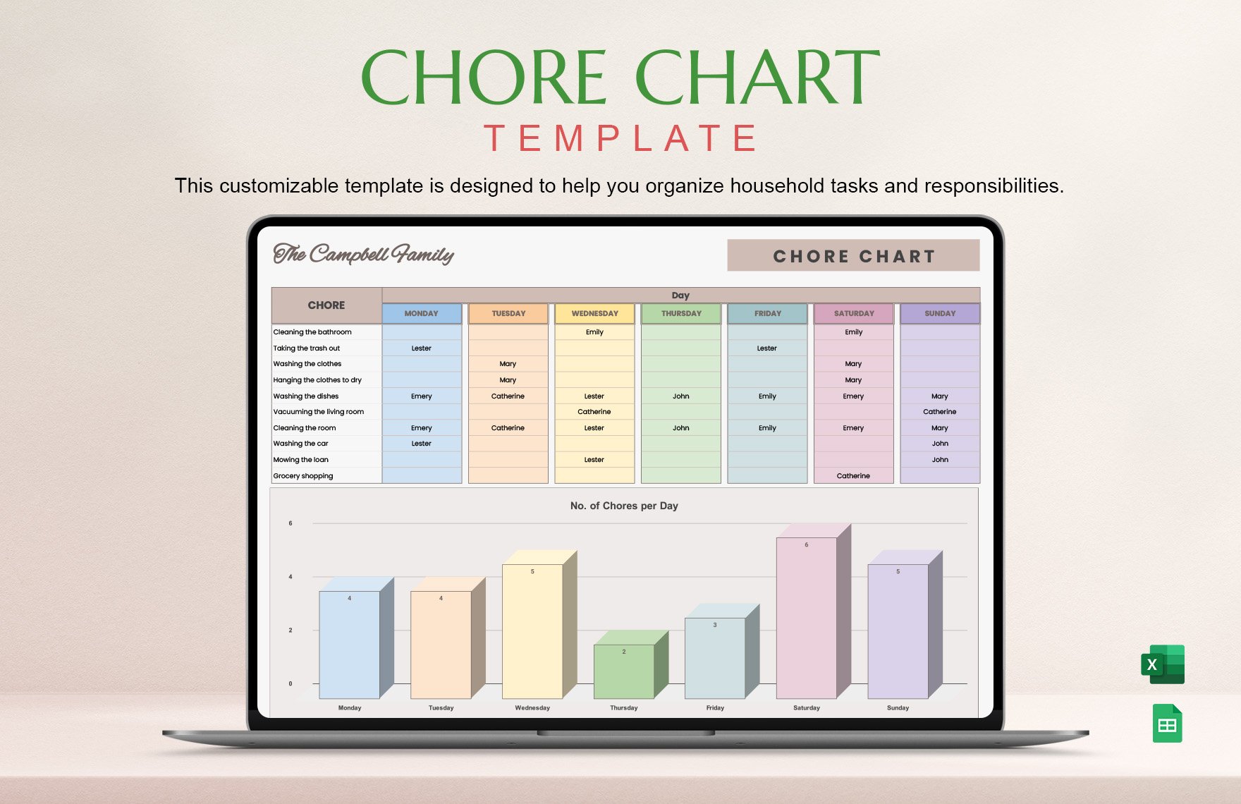 Free Chore Chart Template in Excel, Google Sheets