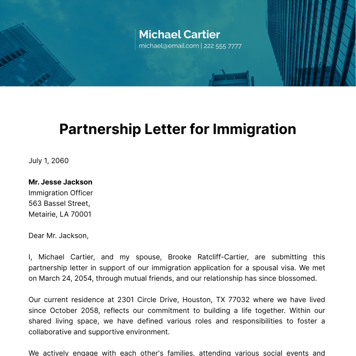 Free Partnership Letter for Immigration