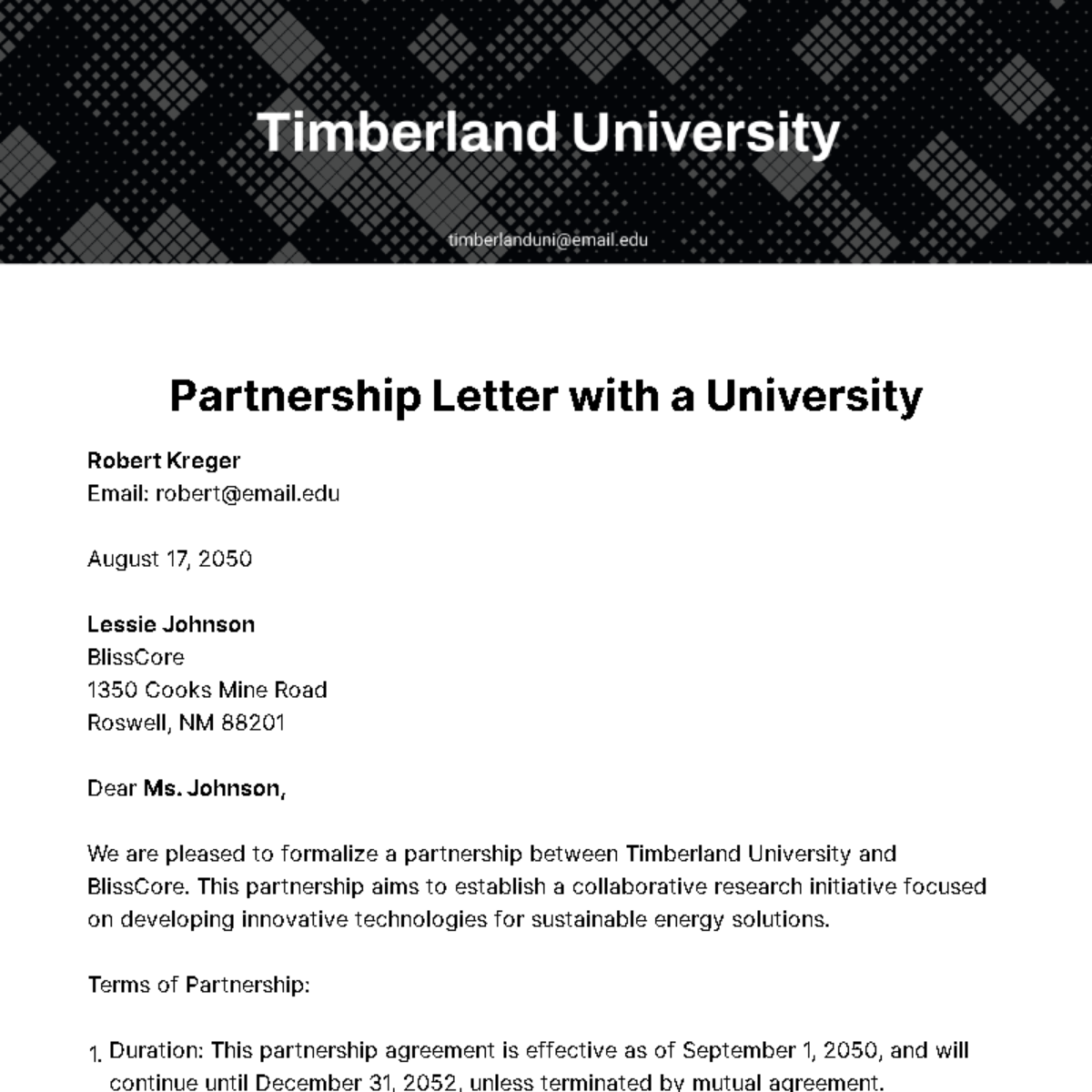 Free Partnership Letter with a University