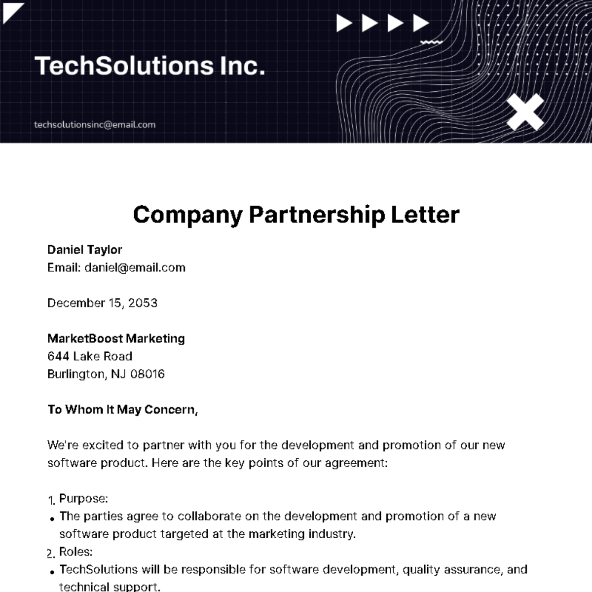 Free Company Partnership Letter