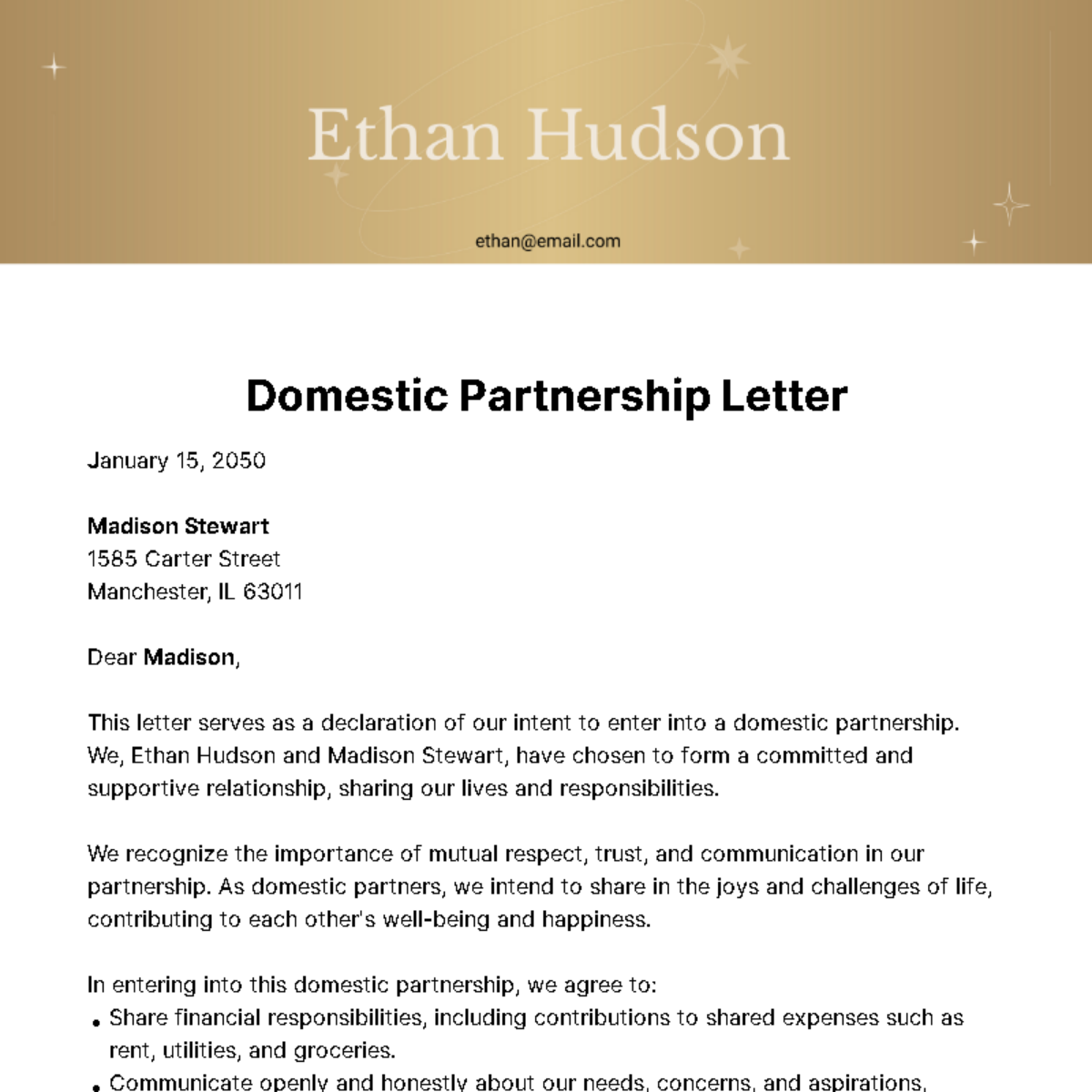 Free Domestic Partnership Letter