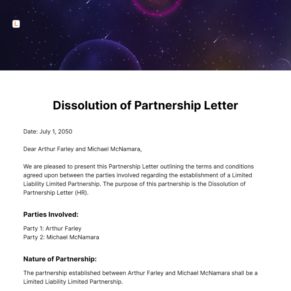 Free Dissolution of Partnership Letter