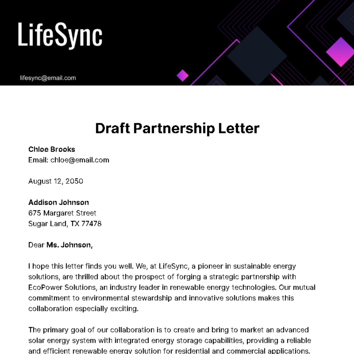 Free Draft Partnership Letter