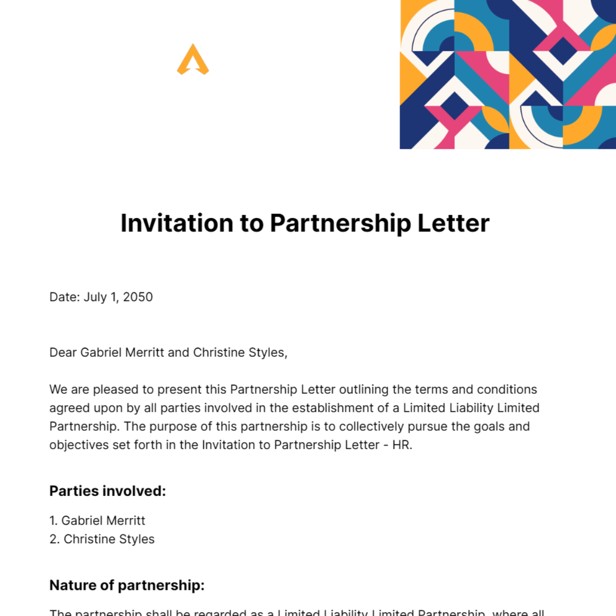 Free Invitation to Partnership Letter