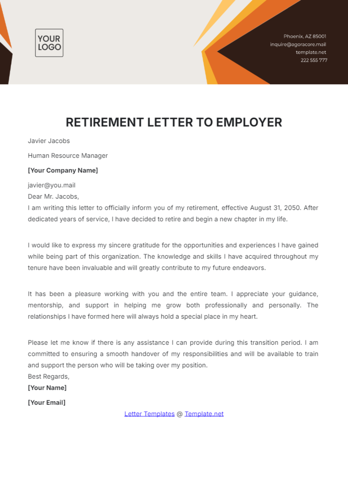 Retirement Letter to Employer Template - Edit Online & Download