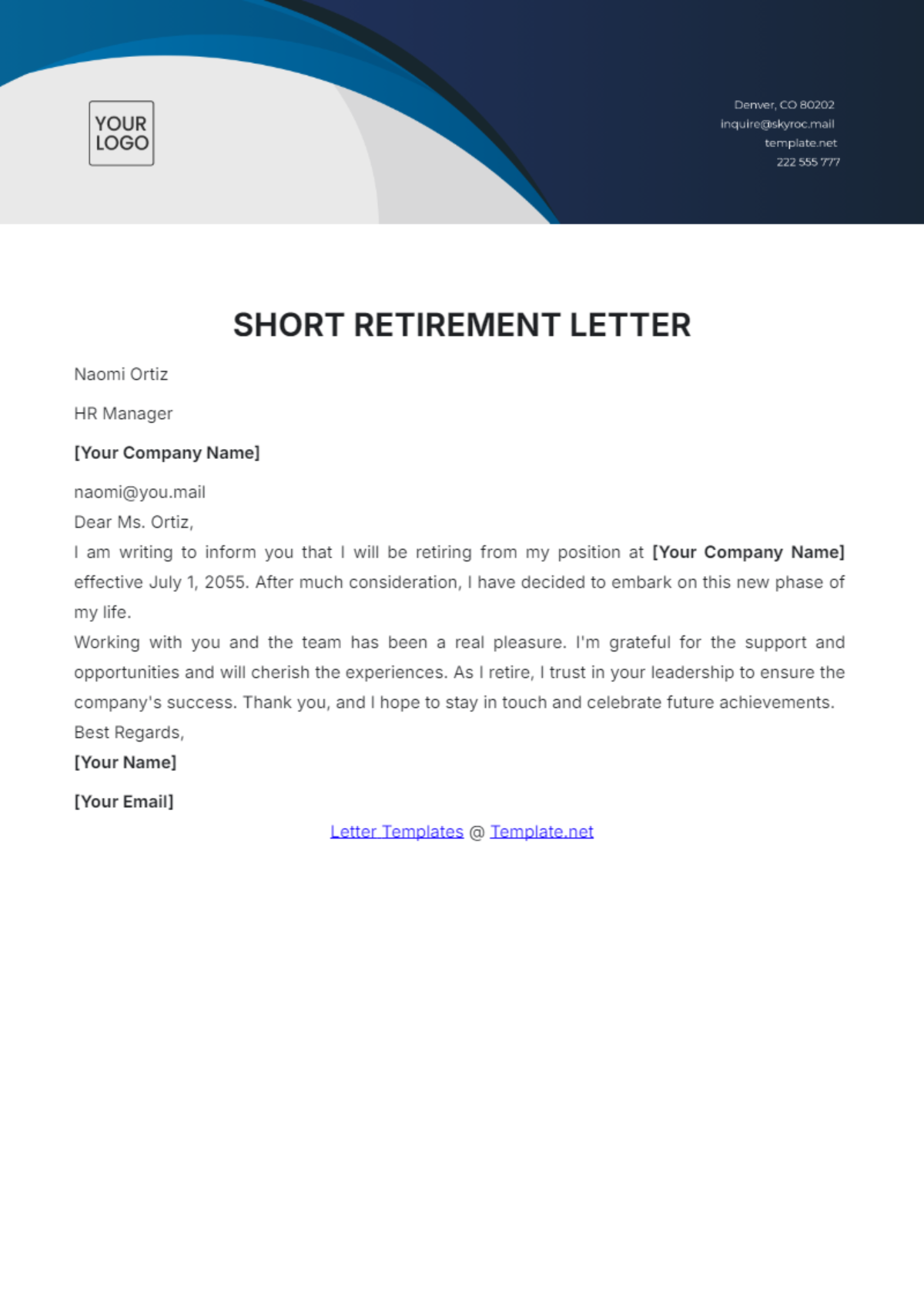 Short Retirement Letter Template - Edit Online & Download