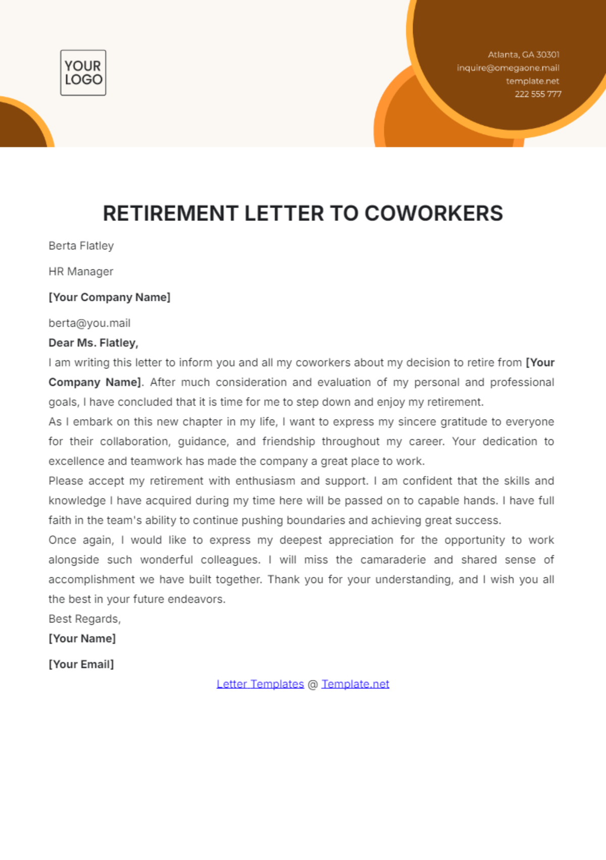 Retirement Letter to Coworkers Template - Edit Online & Download