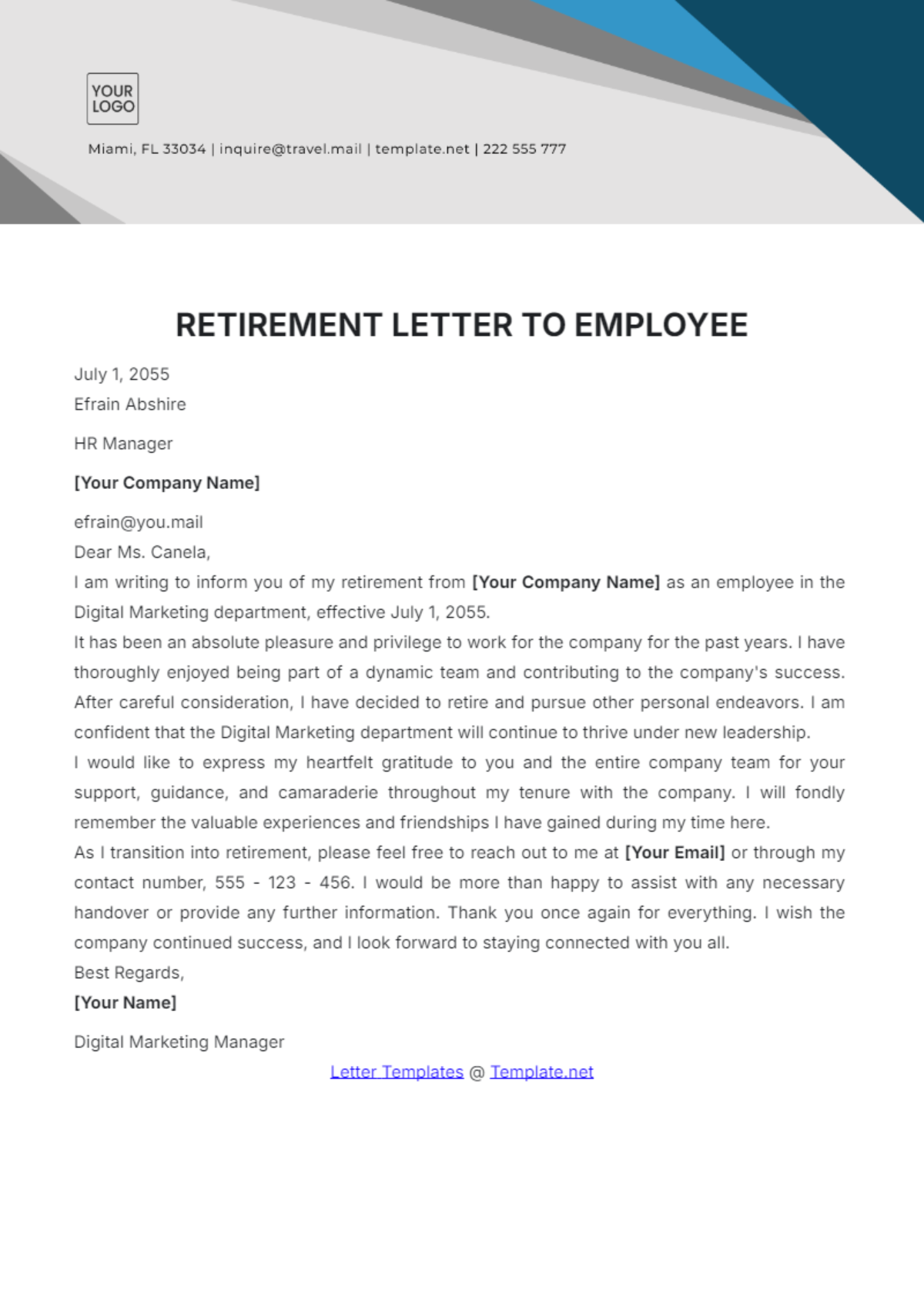 Retirement Letter to Employee Template - Edit Online & Download