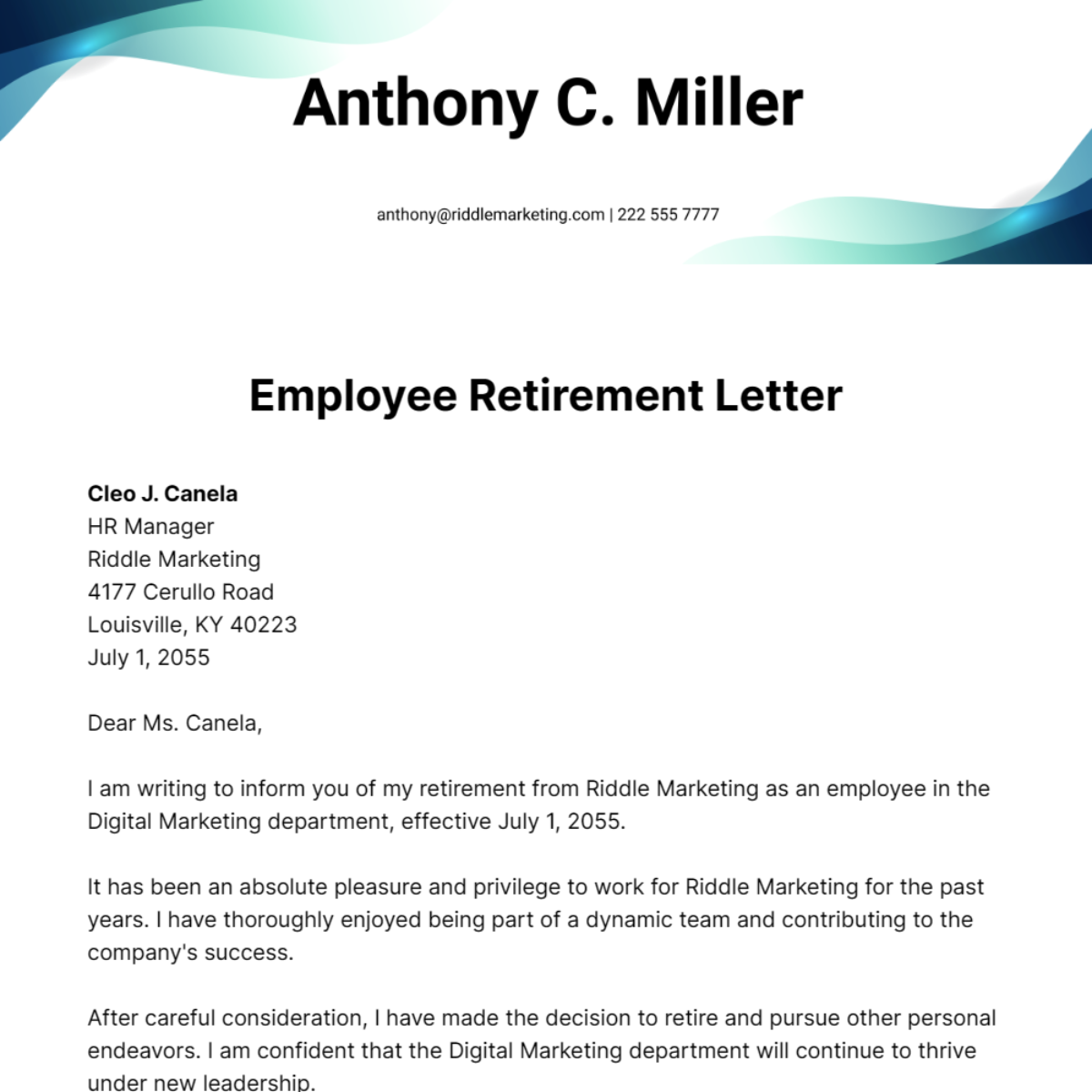 Free Employee Retirement Letter Template