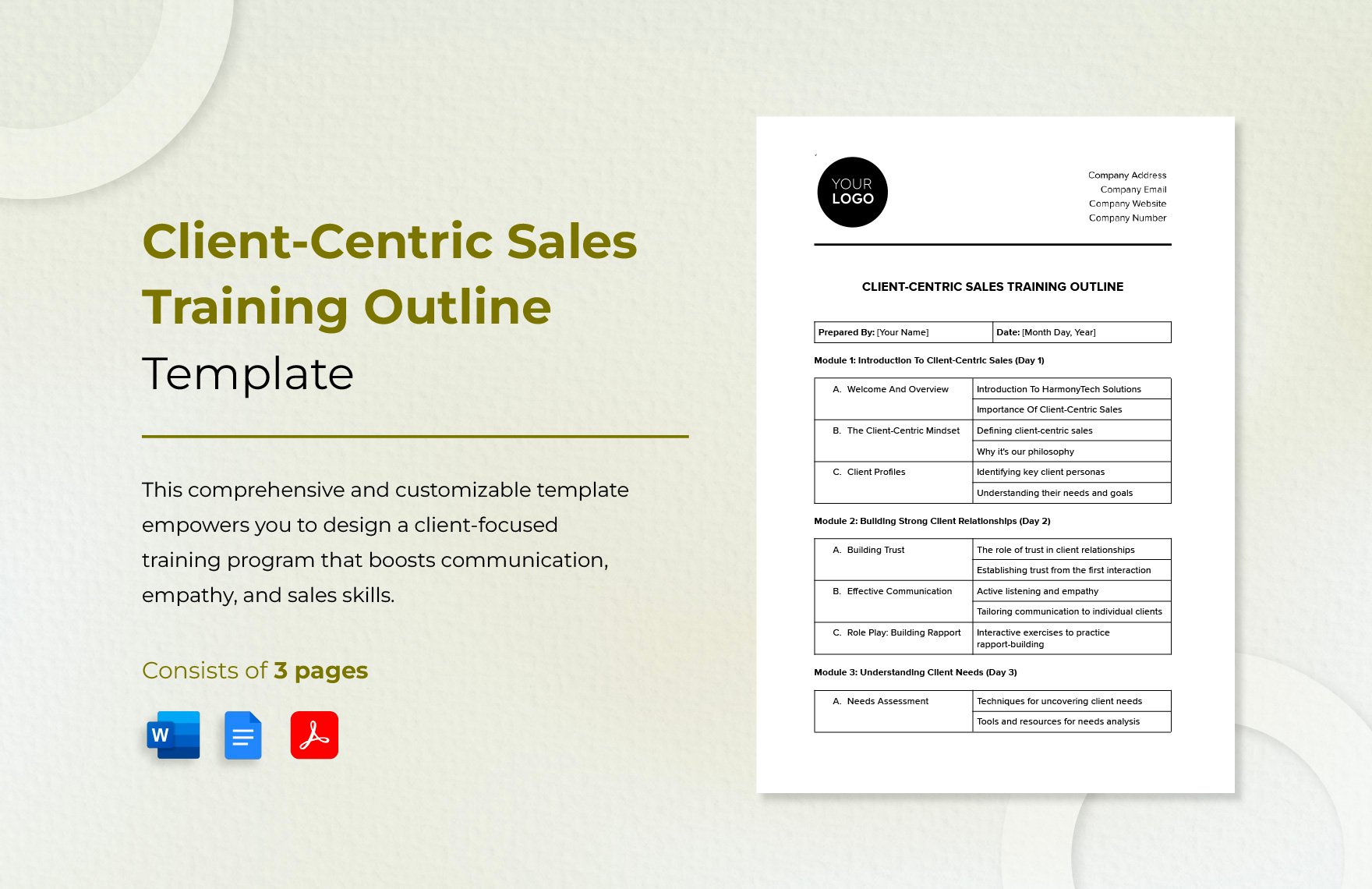 Client-centric Sales Training Outline Template in Word, Google Docs, PDF