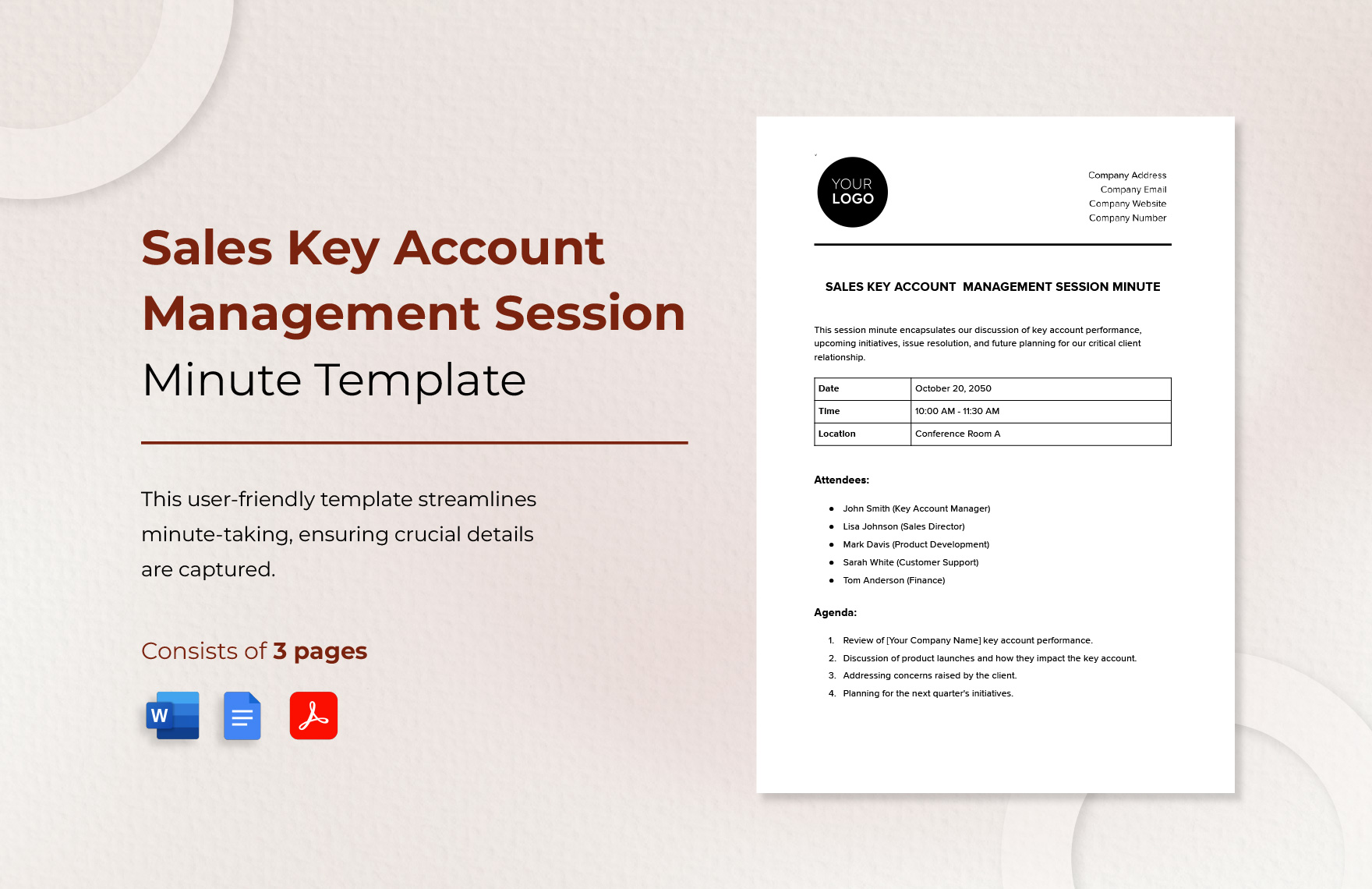 Sales Key Account Management Session Minute Template in Word, Google Docs, PDF