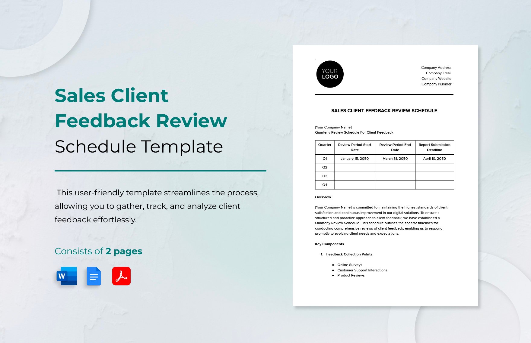 Sales Client Feedback Review Schedule Template in Word, Google Docs, PDF
