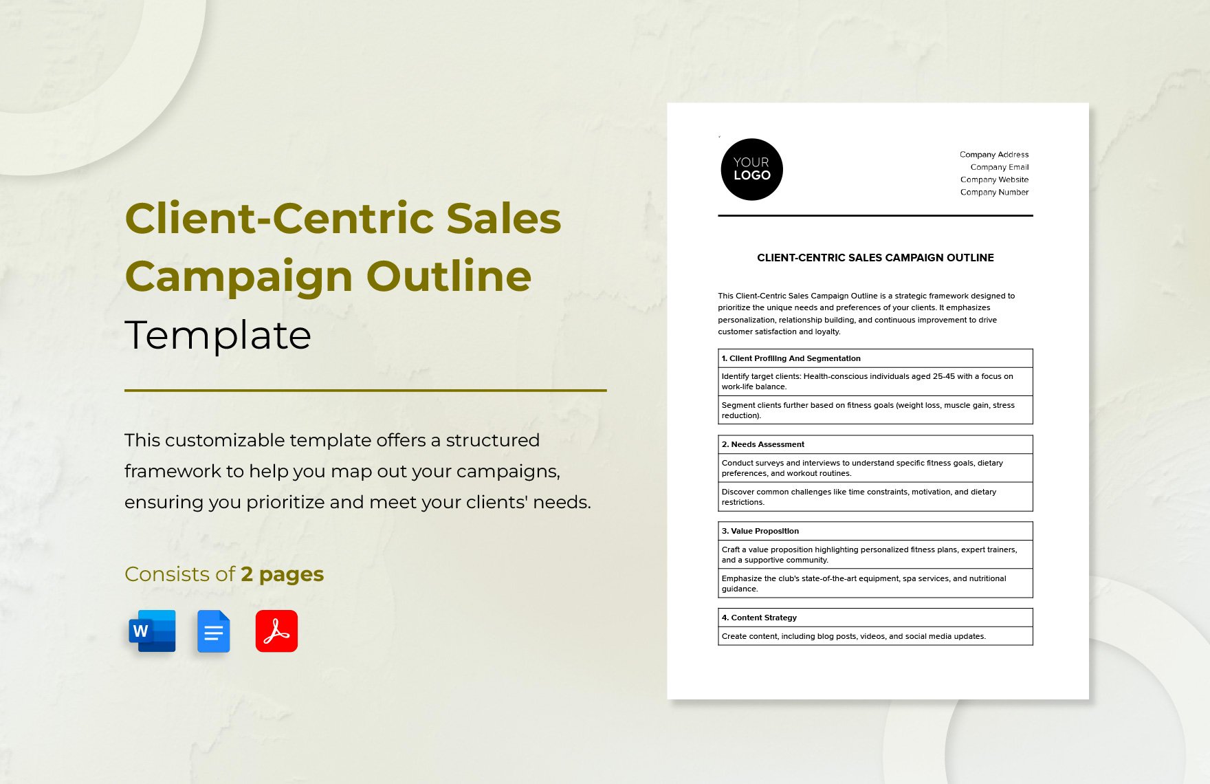 Client-centric Sales Campaign Outline Template in Word, Google Docs, PDF