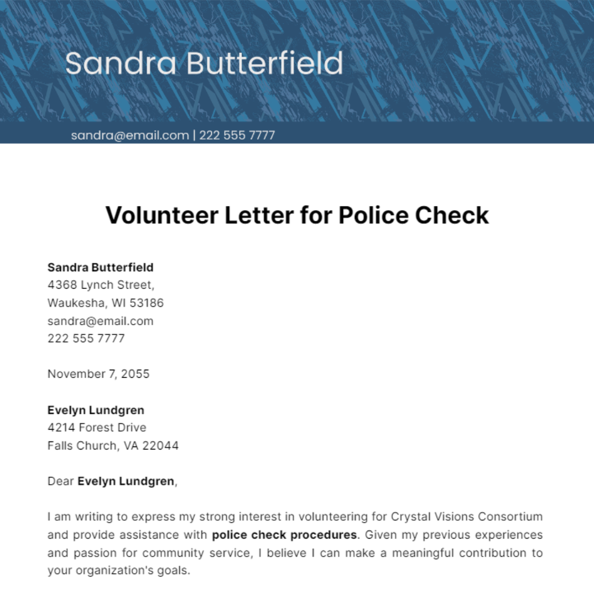 Volunteer Letter for Police Check Template