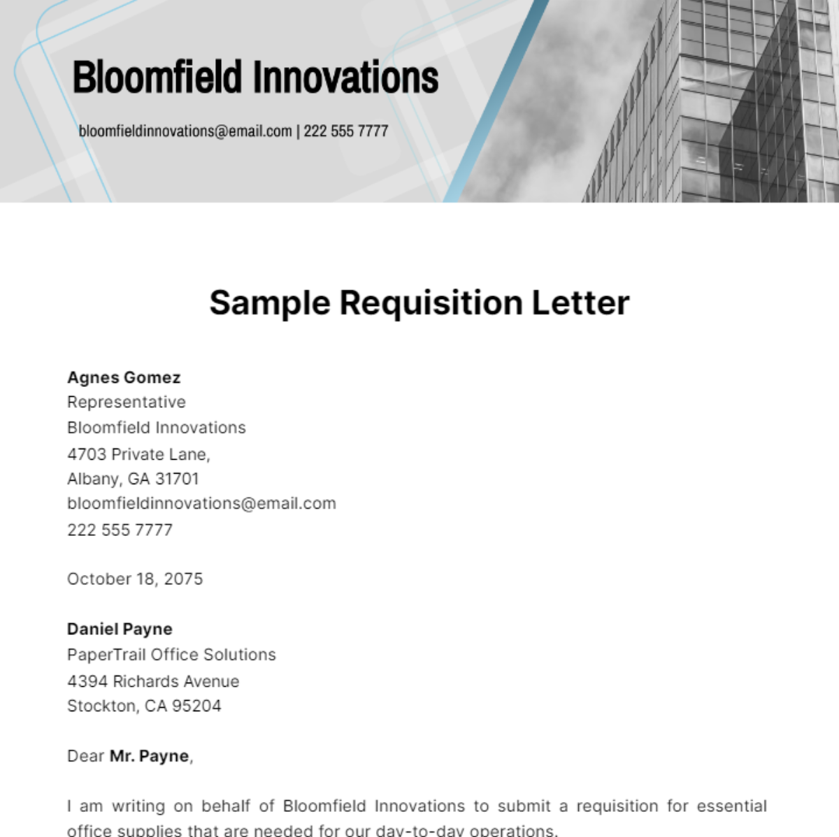 Sample Requisition Letter Template