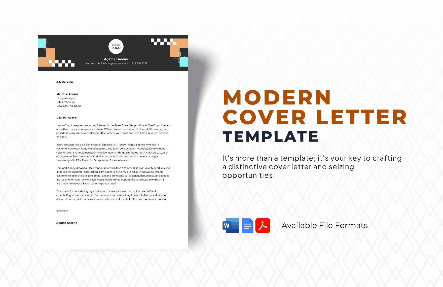 Modern Cover Letter Template in Word, Google Docs, PDF