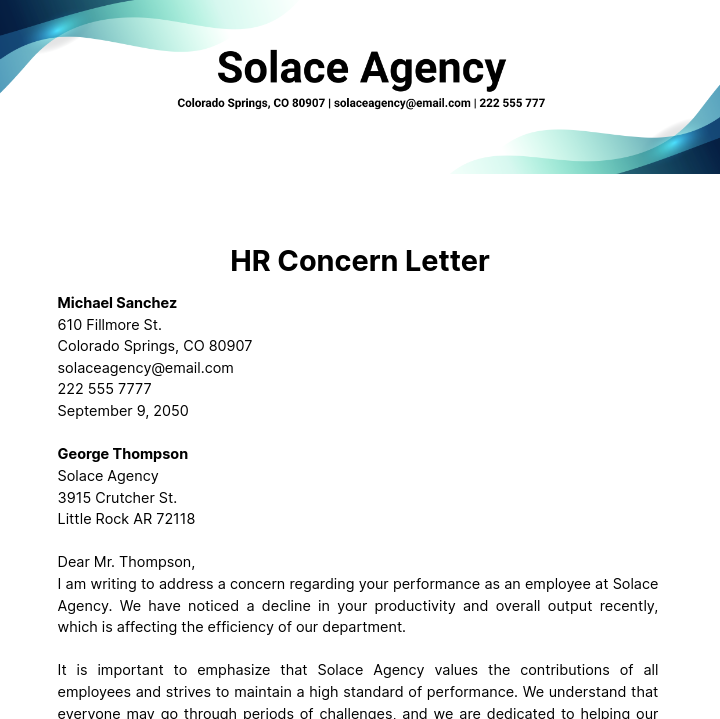 HR Concern Letter Template